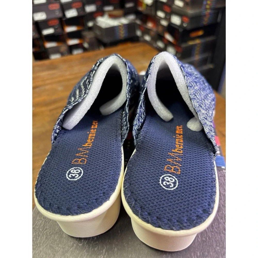 Bernie Mev Cyrene Navy Shimmer Woven Wedge Slide Sandals Size 38 US 7 Kids